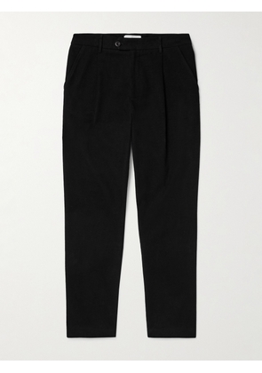 Mr P. - Daniel Tapered Pleated Organic Cotton-Blend Moleskin Trousers - Men - Black - 28