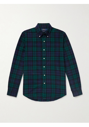 Polo Ralph Lauren - Button-Down Collar Logo-Embroidered Checked Brushed-Cotton Oxford Shirt - Men - Blue - XS