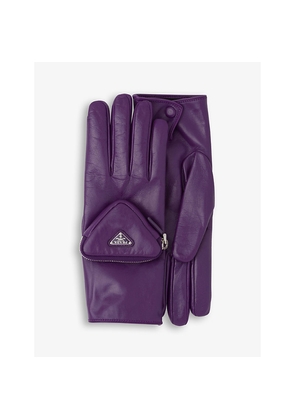Mens Prada Pouch-Embellished Leather Gloves