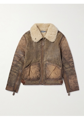 Polo Ralph Lauren - Distressed Shearling Bomber Jacket - Men - Brown - S