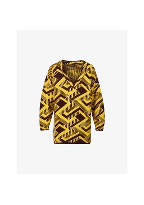 Mens Prada Geometric-Pattern V-Neck Knitted Jumper