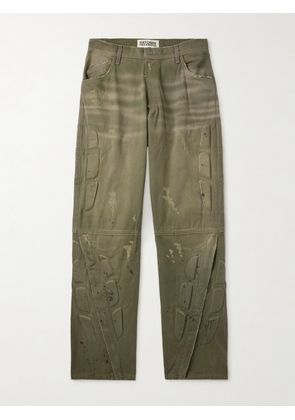 Satoshi Nakamoto - Enduro Straight-Leg Padded Distressed Jeans - Men - Green - UK/US 28