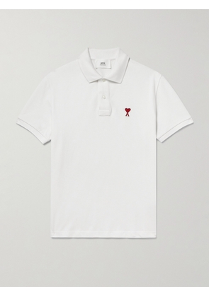 AMI PARIS - Logo-Embroidered Organic Cotton-Piqué Polo Shirt - Men - White - XS