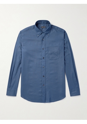 TOM FORD - Button-Down Collar Garment-Dyed Lyocell Shirt - Men - Blue - EU 39