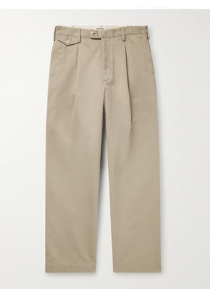 Auralee - Finx Straight-Leg Pleated Cotton-Twill Trousers - Men - Neutrals - 3