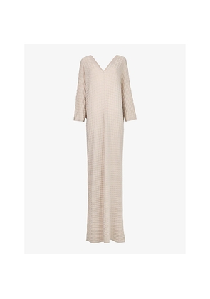 Womens Leem V-Neck Long-Sleeve Metallic-Yarn Kaftan