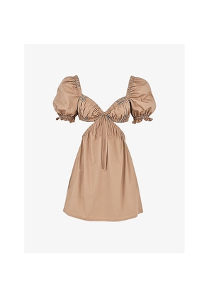 Womens Mistress Rocks Peace Puff-Sleeve Cut-Out Cotton Mini Dress