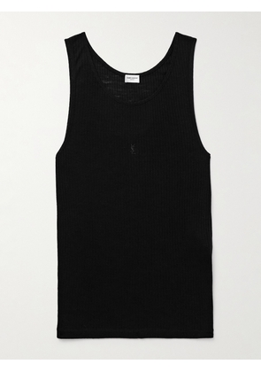 SAINT LAURENT - Cassandre Ribbed Logo-Embroidered Wool Tank Top - Men - Black - XS