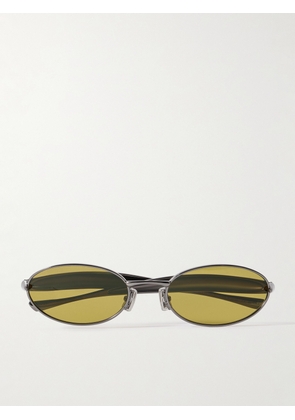 Bottega Veneta - Sardine Oval-Frame Gunmetal-Tone Sunglasses - Men - Gray