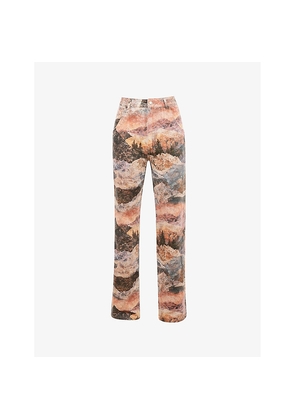 Womens Mistress Rocks Foundry Graphic-Print Straight-Leg Denim Jeans