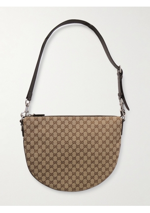 Gucci - Gucci B Full Grain Leather-Trimmed Monogrammed Canvas Messenger Bag - Men - Brown