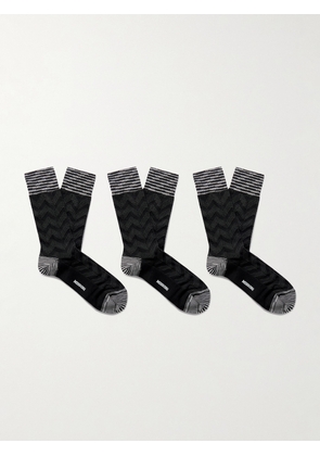 Missoni - Three-Pack Striped Crochet-Knit Cotton-Blend Socks - Men - Black - S