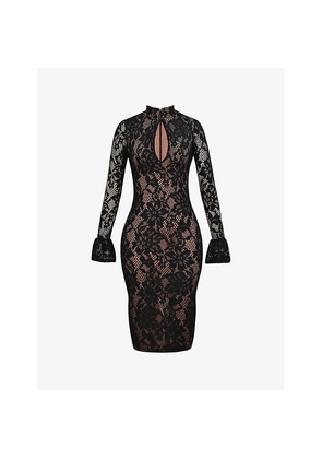 Womens House of CB Pierette Keyhole-Neck Stretch-Lace Midi Dress