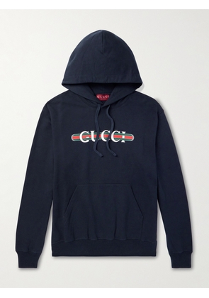 Gucci - Logo-Print Cotton-Jersey Hoodie - Men - Blue - S