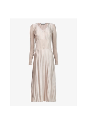 Womens Leem V-Neck Slim-Fit Pleated Woven Midi Dress