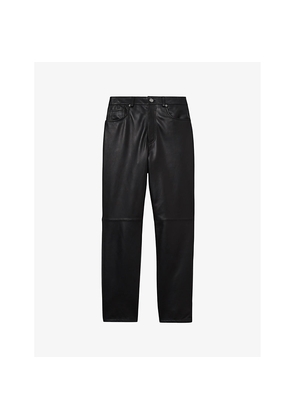 Womens Reiss Verona Slim-Leg High-Rise Leather Trousers