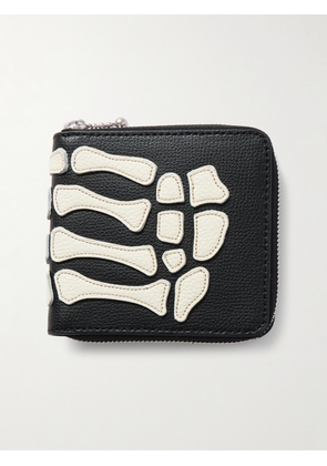 KAPITAL - Thumbs-Up Mini Appliquéd Leather Zip-Around Wallet - Men - Black