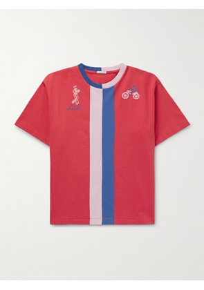 BODE - Embroidered Striped Cotton-Jersey T-Shirt - Men - Red - S