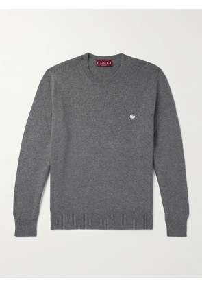 Gucci - Logo-Embroidered Wool and Cashmere-Blend Sweater - Men - Gray - S