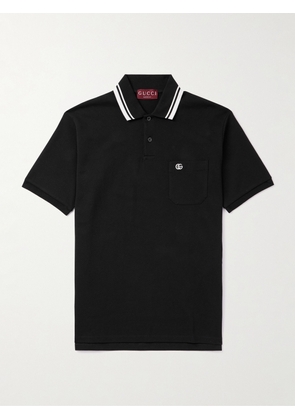 Gucci - Logo-Embroidered Stretch-Cotton Piqué Polo Shirt - Men - Black - XS