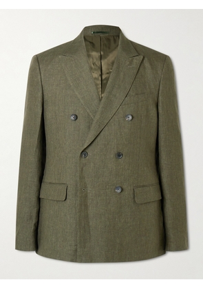 Mr P. - Double-Breasted Puppytooth Linen Suit Jacket - Men - Green - 38