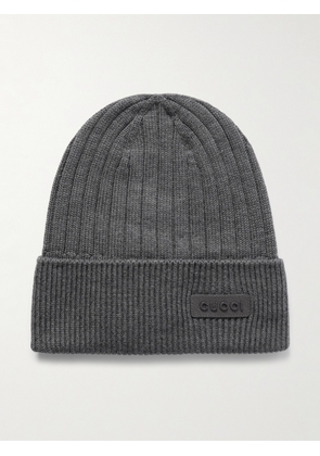 Gucci - Logo-Appliquéd Ribbed Wool Beanie - Men - Gray - S