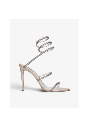 Womens Rene Caovilla Cleo Crystal-Embellished Leather Heeled Sandals