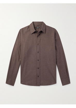 Zegna - Brushed-Cotton Twill Shirt - Men - Brown - S