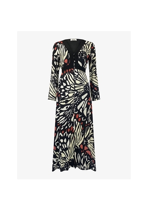 Womens Ro&Zo Butterfly-Print V-Neck Satin Maxi Dress