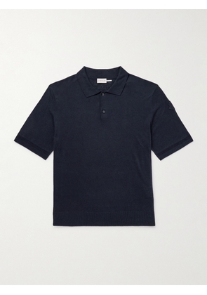 Moncler - Logo-Appliquéd Silk and Linen-Blend Polo Shirt - Men - Blue - S