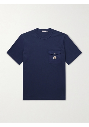Moncler - Logo-Appliquéd Twill-Trimmed Cotton-Jersey T-Shirt - Men - Blue - XS