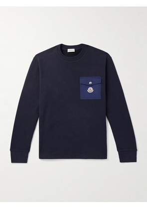 Moncler - Zip-Detailed Logo-Appliquéd Twill-Trimmed Cotton-Jersey Sweatshirt - Men - Blue - S