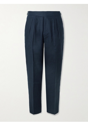 Mr P. - Steve Tapered Pleated Linen Trousers - Men - Blue - 28