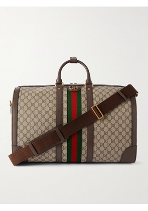 Gucci - Savoy Large Full-Grain Leather-Trimmed Monogrammed Supreme Coated-Canvas Weekend Bag - Men - Brown