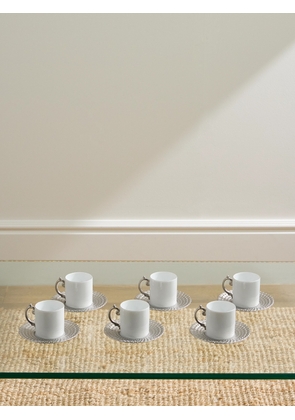 L'Objet - Corde Set of Six Platinum-Plated Porcelain Espresso Cups and Saucers - Men - White
