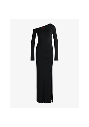 Womens Hugo Long-Sleeved Split-Hem Stretch-Jersey Maxi Dress