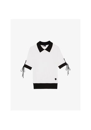 Womens The Kooples Contrast-Collar Bow-Trim Wool Jumper