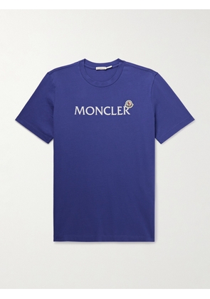 Moncler - Logo-Flocked Appliquéd Cotton-Jersey T-Shirt - Men - Blue - XS