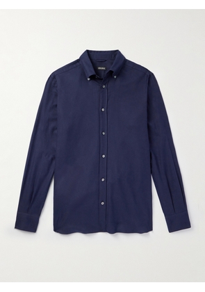 Zegna - Button-Down Collar Brushed Cotton-Twill Shirt - Men - Blue - S