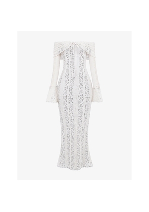 Womens House of CB Belle Off-The-Shoulder Stretch-Lace Maxi Dress