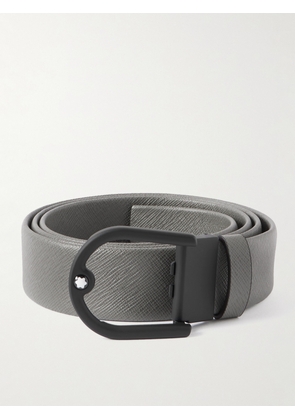 Montblanc - 3.5cm Horseshoe Textured-Leather Belt - Men - Gray