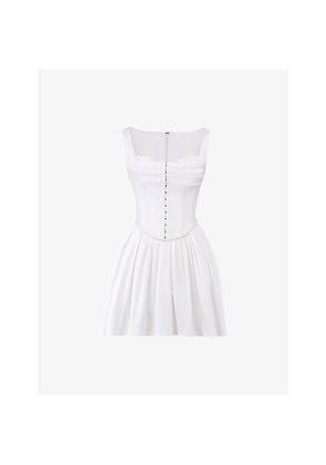 Womens House of CB Cupid Square-Neck Pleated Stretch-Cotton Mini Dress