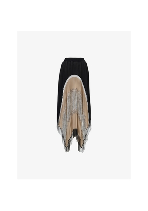 Womens Leem Lace-Detail Pleated Woven Midi Skirt