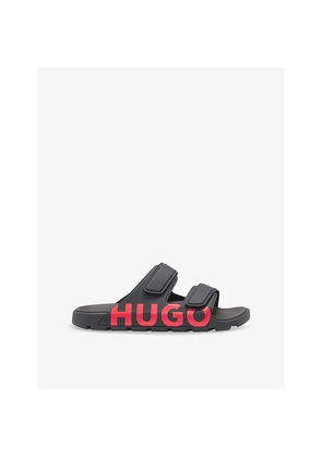 Mens Hugo Logo-Print Double-Strap Slip-On Rubber Sandals
