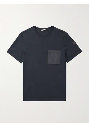 Moncler - Logo-Appliquéd Shell-Trimmed Cotton and Cashmere-Blend Jersey T-Shirt - Men - Blue - S