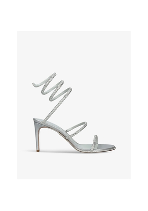 Womens Rene Caovilla Cleo Rhinestone-Embellished Heeled Satin Sandals