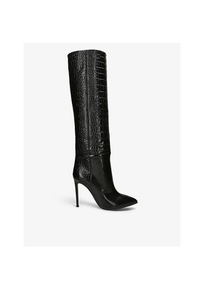 Womens Paris Texas Pointed-Toe Croc-Embossed Leather Knee-High Boots