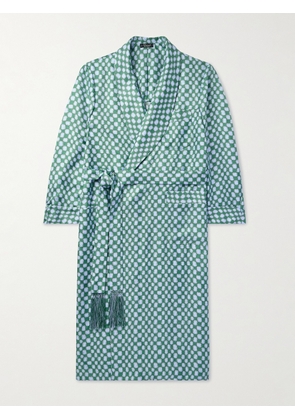 Charvet - Belted Printed Silk-Twill Robe - Men - Blue - M