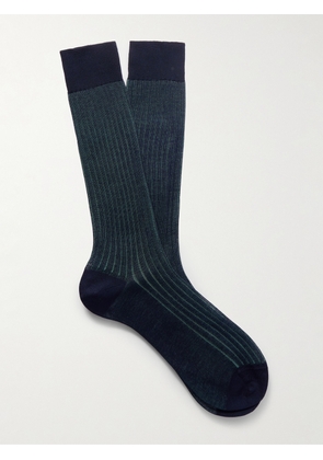 Mr P. - Ribbed Mercerised Cotton Socks - Men - Blue