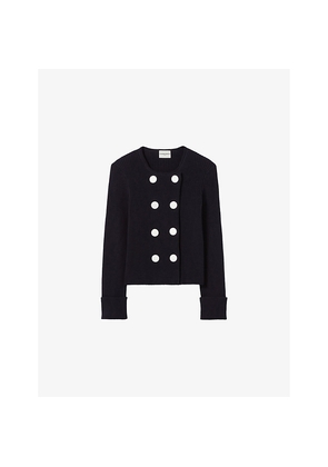 Womens Claudie Pierlot Button-Embellished Double-Breasted Wool-Blend Cardigan